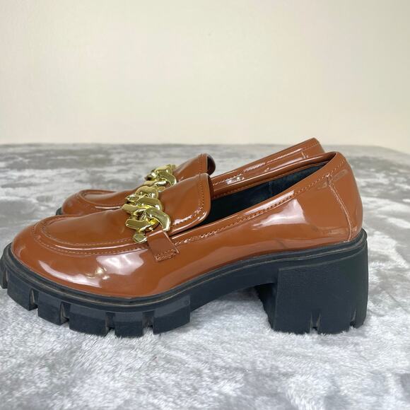 Y2K Madden Girl Loafers Sz 7.5 Brown Chunky Lug Chain Indie Sleaze Whimsigoth - Picture 1 of 8